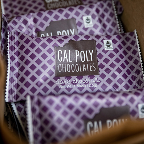 Cal Poly Chocolate in a purple wrapper