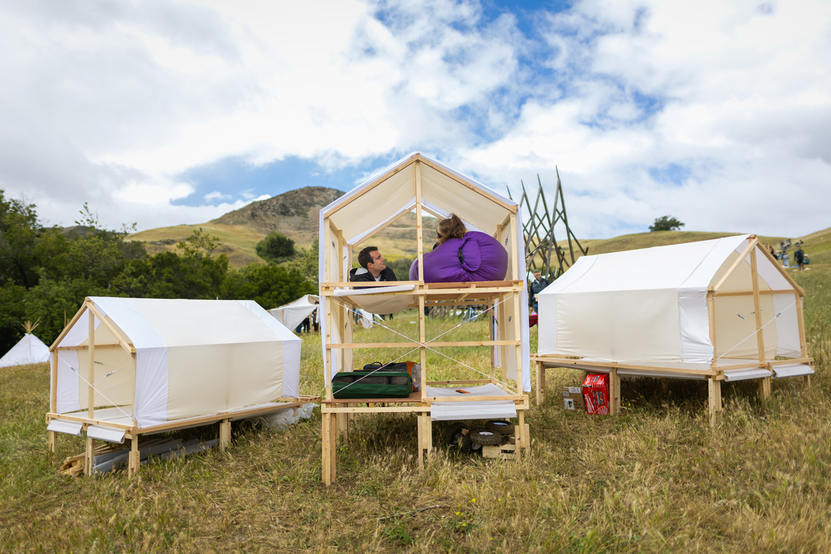 Design Village required students to spend two nights in their structures, weathering the elements