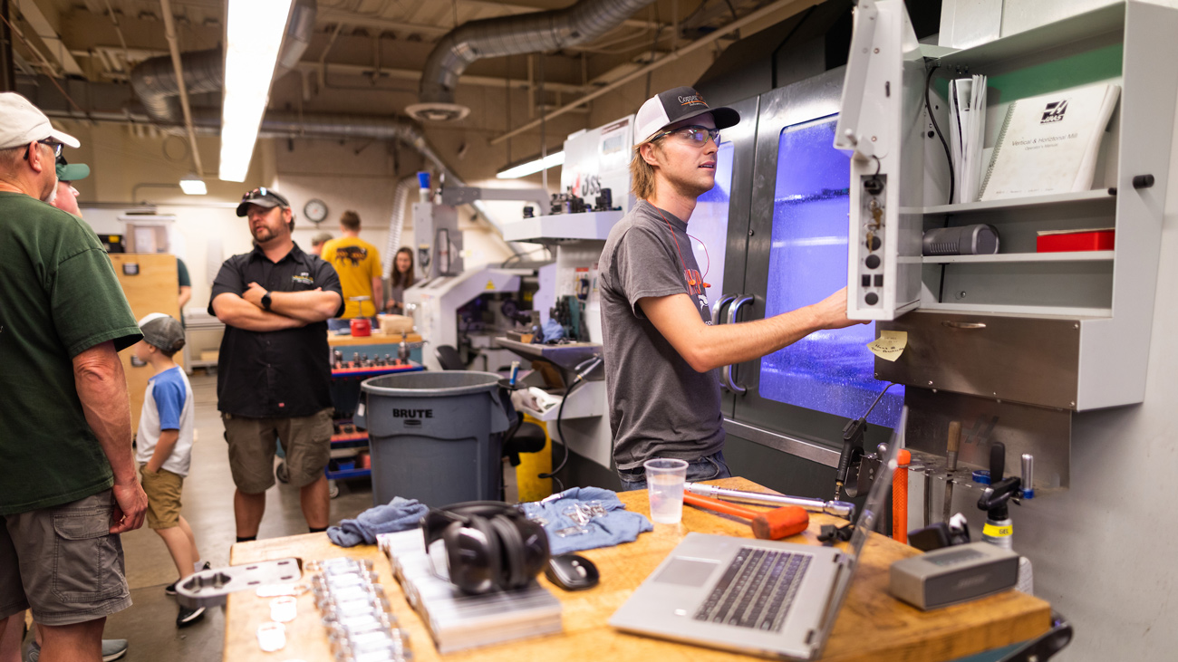 Inside the Mustang '60 Machine Shop, students showed visitors how they use mills, lathes and more