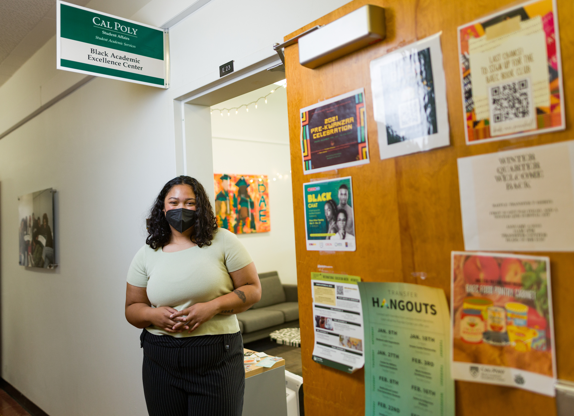 Kianah Corey stands in the doorway of the Black Academic Excellence Center, where her program is based.