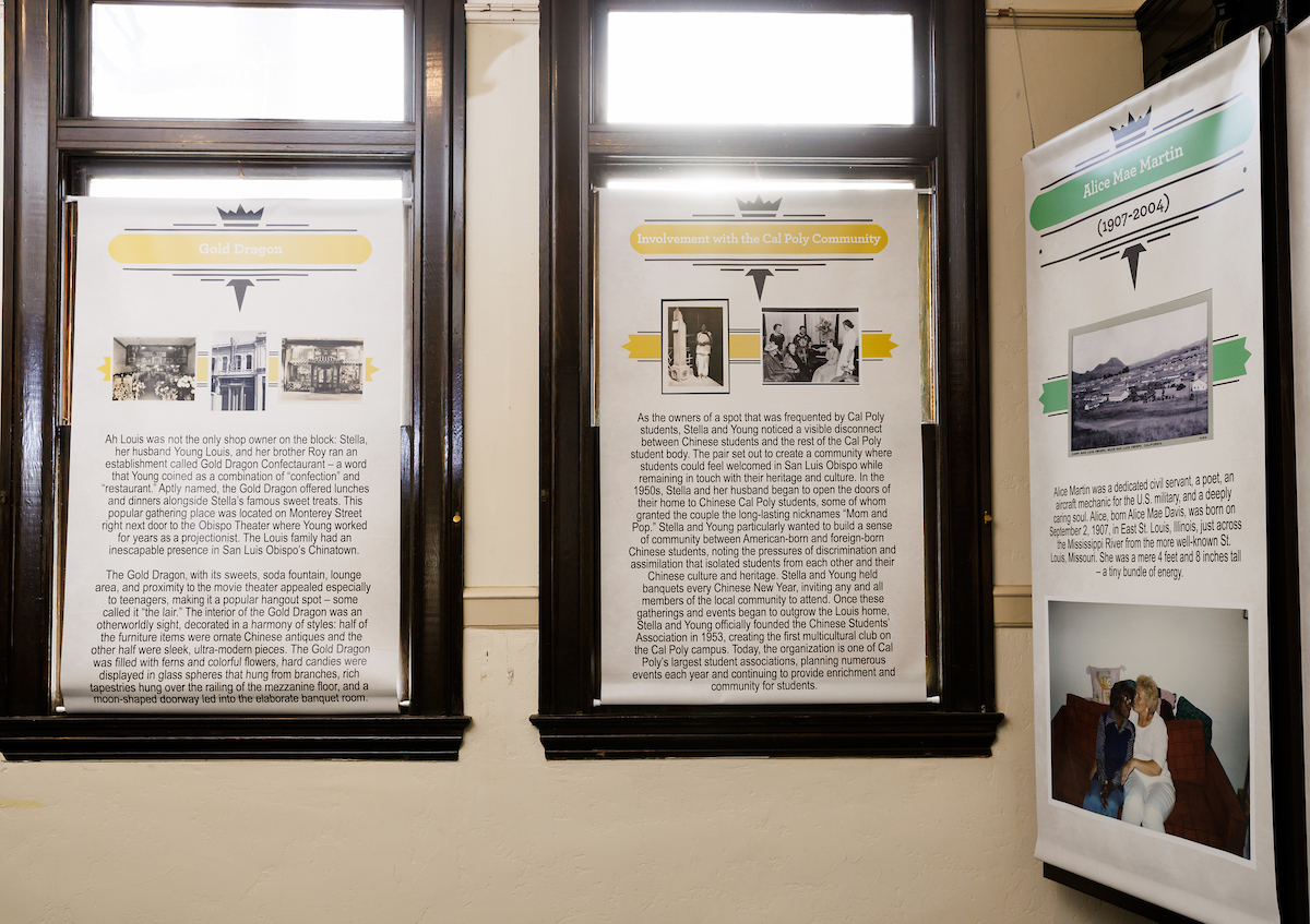 Posters of information about Stella Louis and Alice Martin are next to each other.