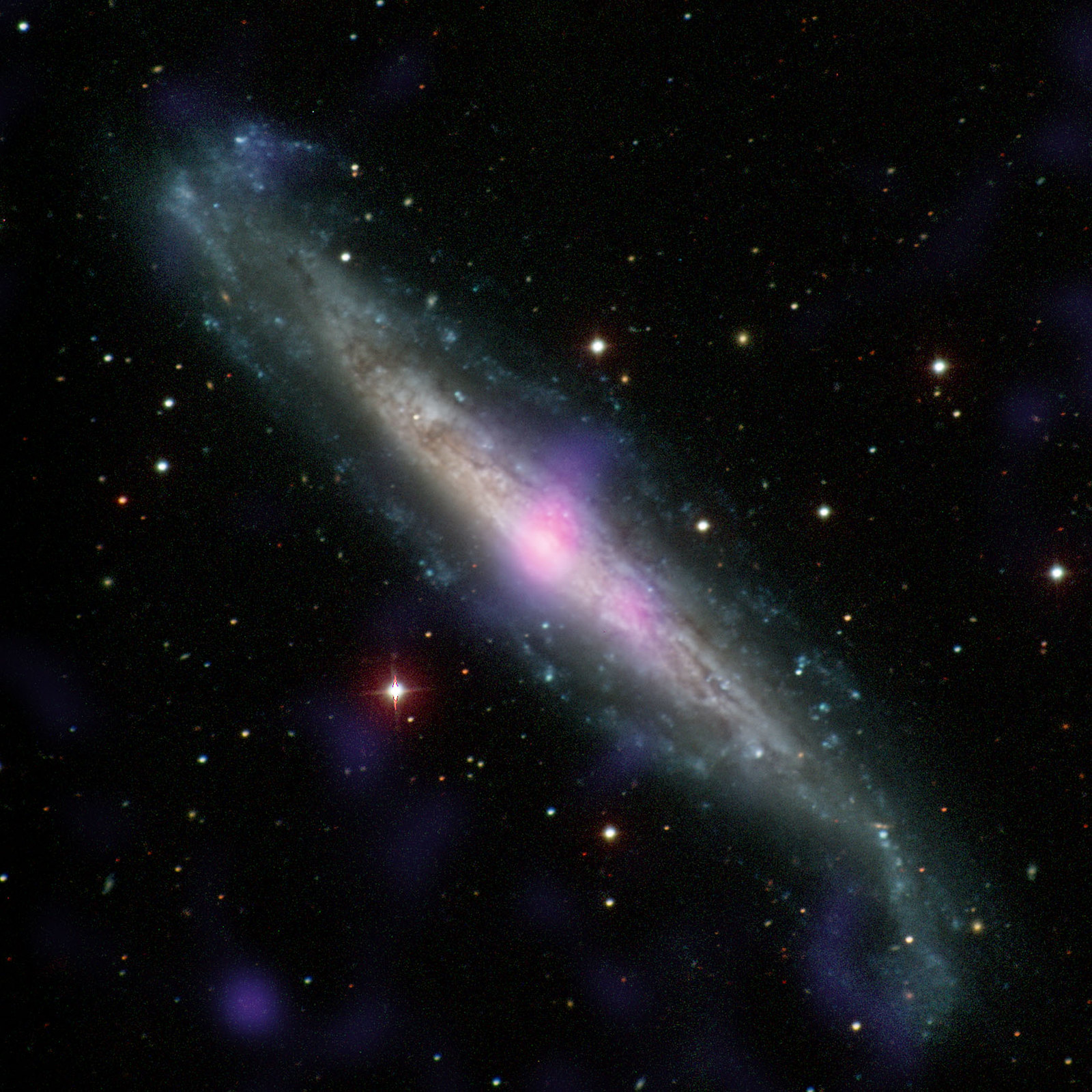 An image of a galaxy with an active galactic nucleus at its center.