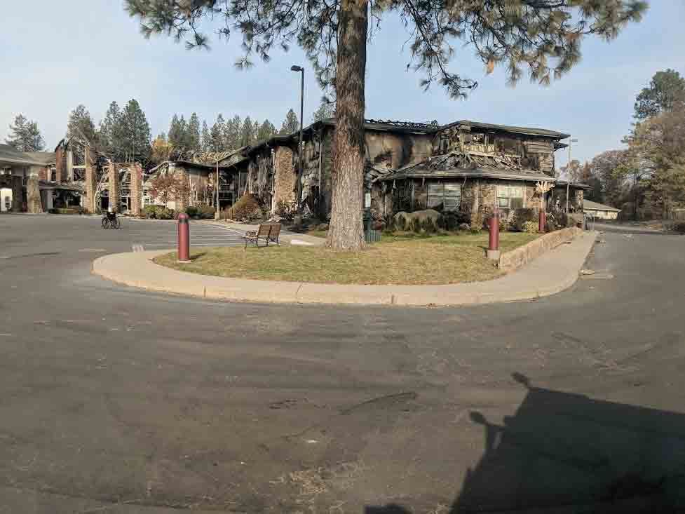 A heavily damaged nursing home in Paradise, California.