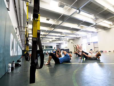 Participants in a TRX Circuit Training class offered through ASI Fitness at the Cal Poly Recreation Center. 