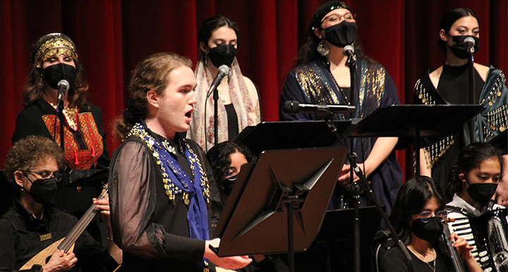 The Arab Music Ensemble performs at its winter concert in February 2022.