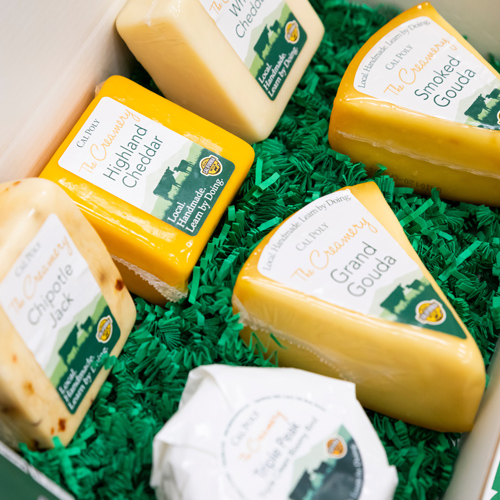 A gift box with six different Cal Poly cheeses