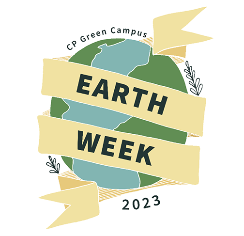 Illustration of the Earth with a banner around it reading Earth Week.