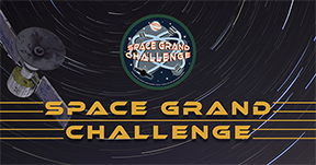 Illustration of satellite in space with text reading Space Grand Challenge 
