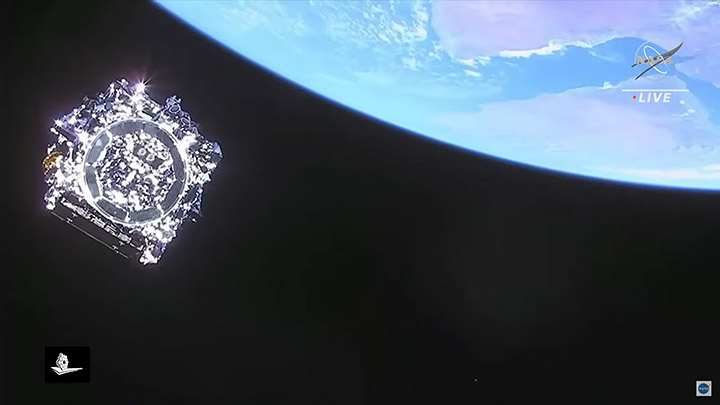 The header image of the James Webb Space Telescope was captured by the cameras onboard the Ariane 5 rocket as the telescope separated from it following the launch in December. It is humanity's last look at the telescope as it heads to deep space. Image credit: Arianespace, ESA, NASA, CSA, CNES