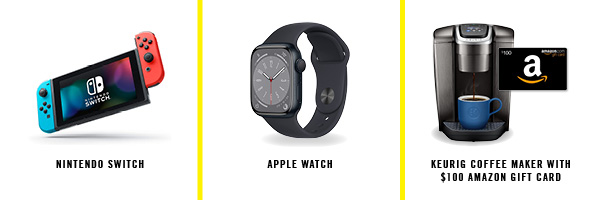 Campus Dining survey prizes include an Apple Watch Series 8, a Keurig Coffee Maker with a $100 Amazon gift card or a Nintendo Switch