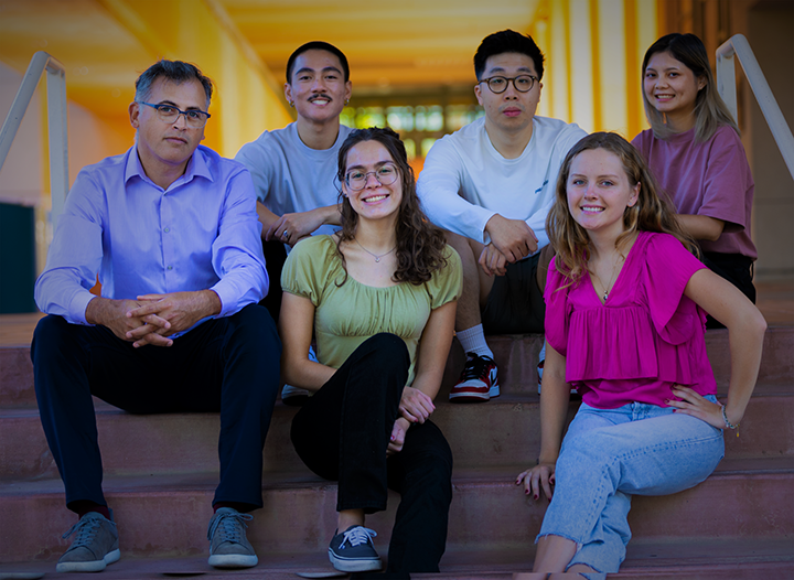 The Froot team, left to right, faculty advisor Javier de la Fuente, Fred Pastrana, Heather Lopez, Han Wong, Hannah Kraus and Thucmy Dang. Not pictured are Colter Pruyn and faculty advisors Irene Carbonell and Linh Dao