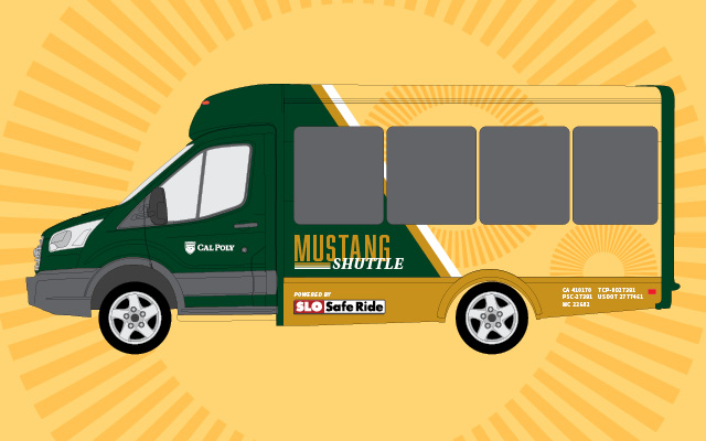 Illustration of the green and gold-wrapped Mustang Shuttle