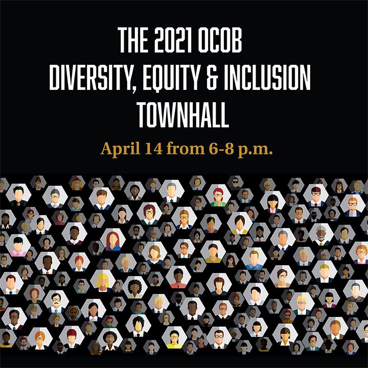 Image with graphics of people and the words "The 2021 OCOB Diversity, Equity and Inclusion Townhall"