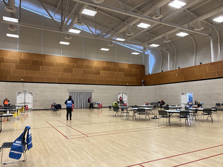 A view of the Multi Activity Center within Cal Poly's Recreation Center, which has served as the base for EOC operations.