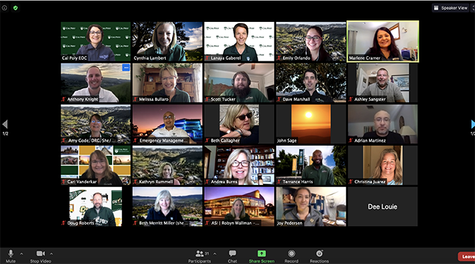 A screenshot of a Zoom call with members of the EOC. 