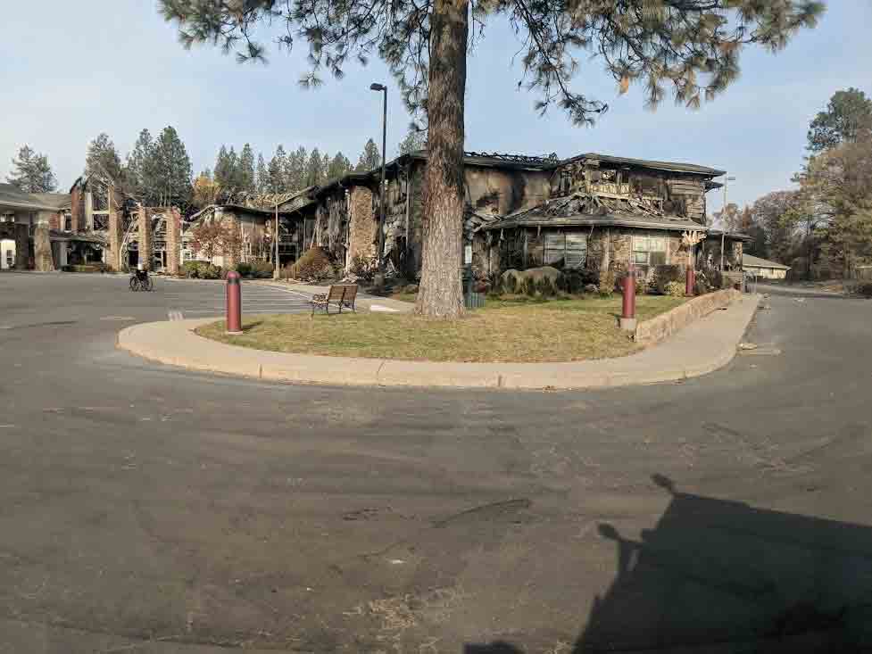 A nursing home damaged by fire and smoke in Paradise, California.