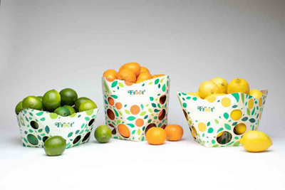 A trio of colorful fruit packaging designs created by Cal Poly students