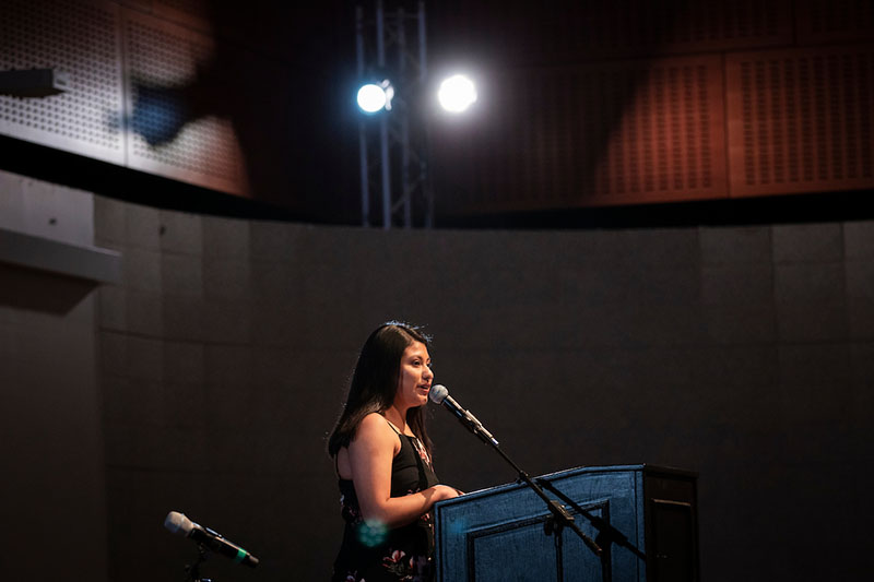 Arelly Ocampo, a fifth-year civil engineering major, spoke at a fundraising dinner for Cal Poly's Cross Cultural Centers.