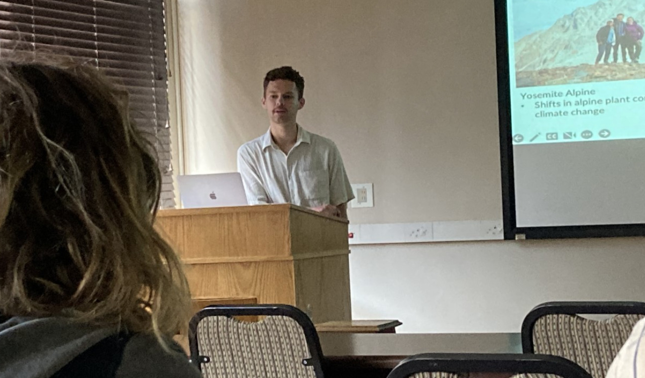 TJ Samojedny presents his senior project research in a classroom at North-West University in South Africa.