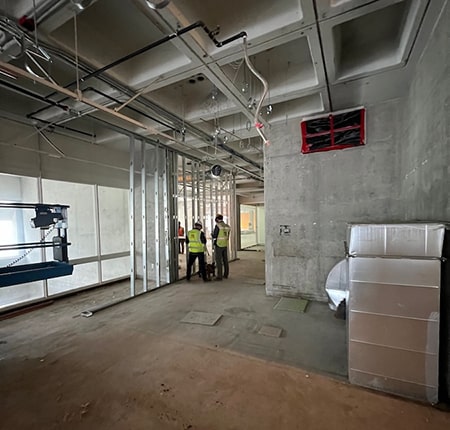 Mid-construction shows inside of the library renovation project