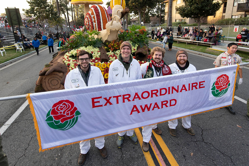 The four students from Cal Poly Universities that operated the 2023 Rose Float