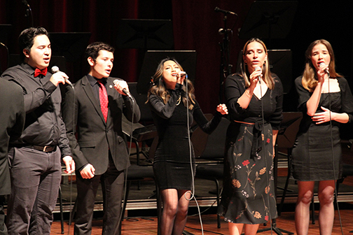 Members of the Cal Poly Vocal Jazz Ensemble perform in February 2022.