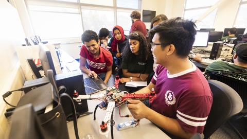 Students enrolled in the Robotics Engineering International Workshop through Cal Poly Extended Education, use the principles of autonomous navigation, control, and embedded systems to design a remote control quad-copter with a Raspberry Pi-based imager payload.