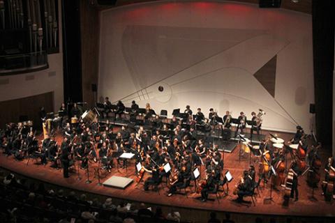 Cal Poly Symphony performs on stage at the PAC 