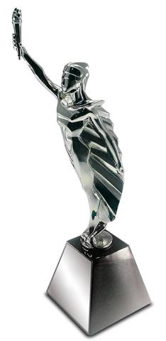 Photo of a MarComm platinum award statuette