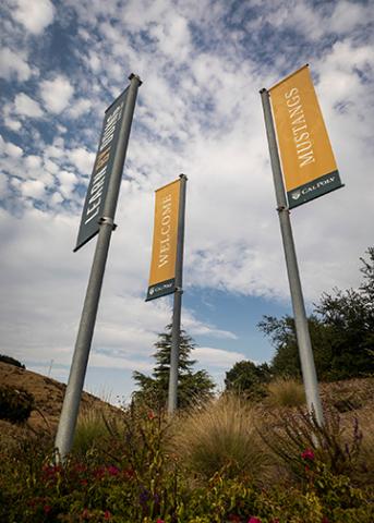 Cal Poly campus vertical entrance banners