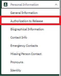 Screenshot of the first step in creating an authorization to release information