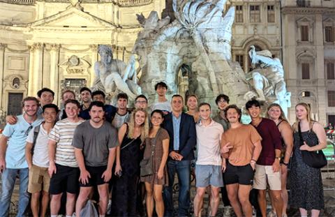 A group of Cal Poly students gather for a photo in Rome