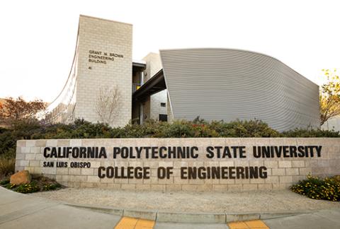 Cal Poly College of Engineering sign at northwest campus entrance
