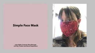 Costume shop manager Laina Babb models a face mask in the first page of face mask instructions.