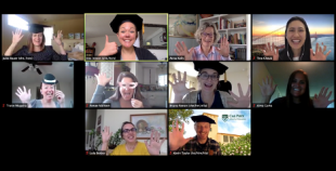 School of Education faculty and staff congratulating spring 2020 graduates of Cal Poly's teaching credential program over Zoom. 