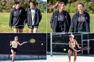 Three pairs of siblings who all play either softball or tennis at Cal Poly, are pictured in a collage