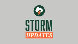 A gray image that reads "Storm Updates" in green and orange. There is a small image of a thundercloud above the text. 