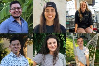 Six young Cal Poly graduates smile in a grid of portraits