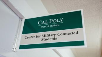 A sign that reads 'Cal Poly Dean of Students Center for Military Connected Students'