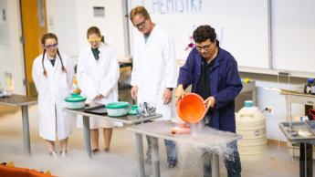 Students and faculty in the Chemistry Department performed experiments during the Chemistry Magic Show