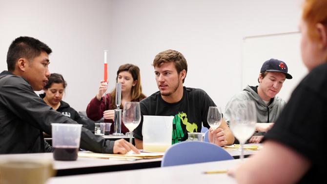 Viticulture students learning to produce wine