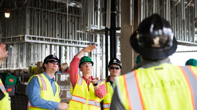 Construction students touring new construction on campus