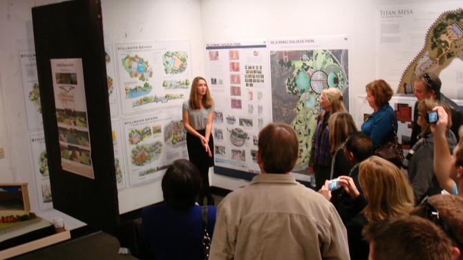 Landscape architecture 5th year student's studio is reviewed by faculty and peers.