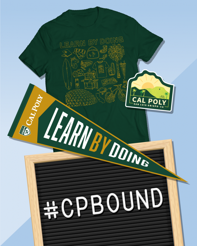 Instagram graphic with lots of Cal Poly gear