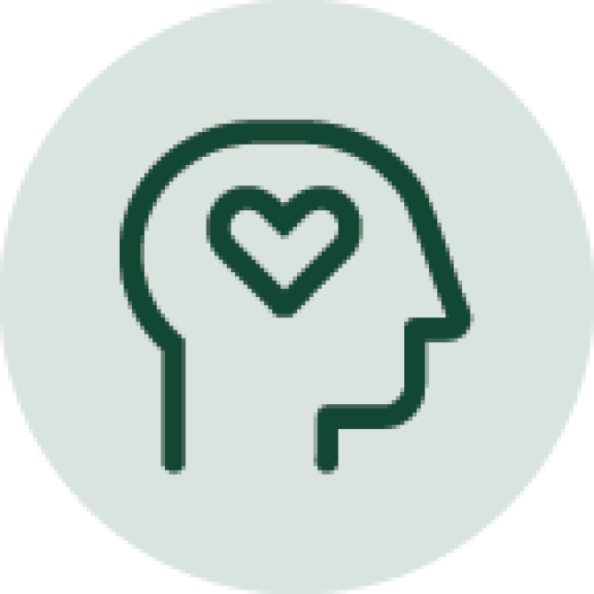 line drawing icon showing the side of a person's head with a heart shape inside