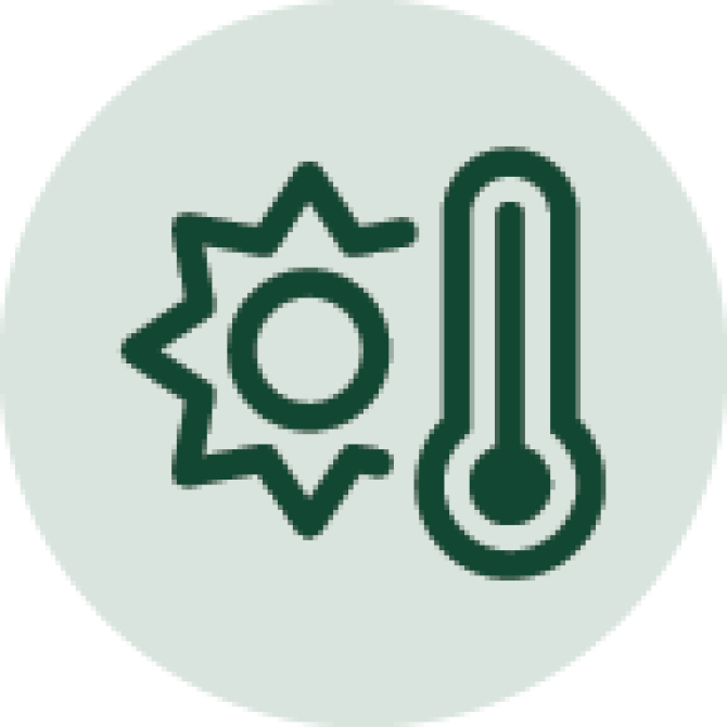 icon of the sun and a thermometer showing a hot temperature
