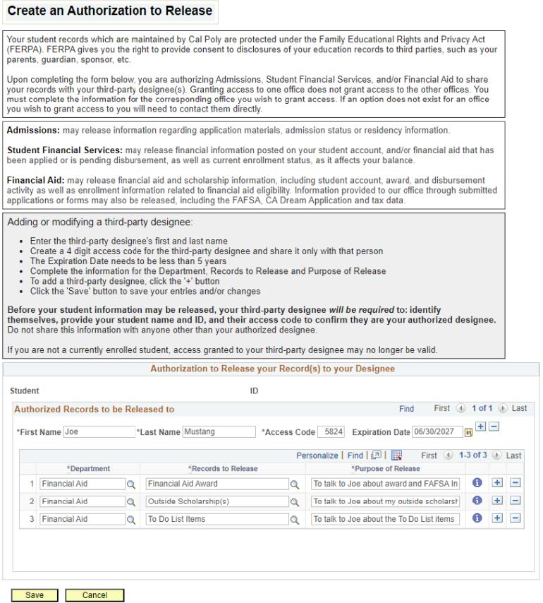 Example of a completed authorization