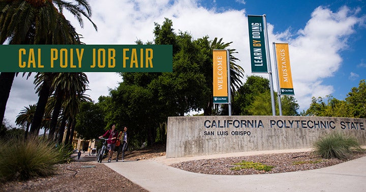 Cal Poly Job Fair with photo of campus entrance