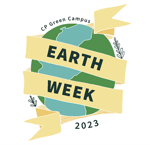 Illustration of the Earth with a banner around it reading Earth Week.
