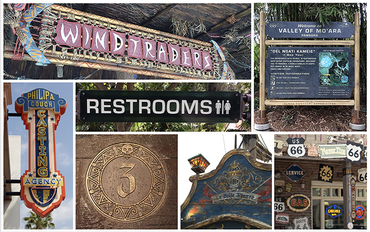 Disney park graphics and signage designed by Mark Panelli, Disney Imagineer and Art & Design Alumnus '94.